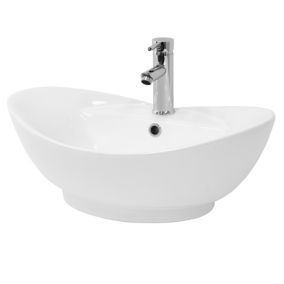 Vasque en ceramique blanc ovale lavabo a poser Evier lave-mains 590x205x395 mm