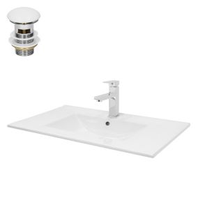 Vasque encastré céramique blanc 810x465 mm+robinet et vidage blanc salle de bain