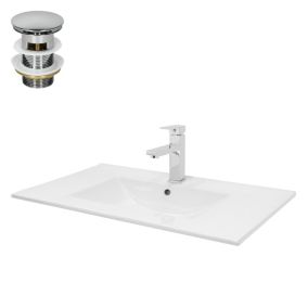 Vasque encastré céramique blanc 810x465 mm+robinet et vidage chromé salle de bain