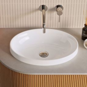 Vasque à encastrer Minéral Composite Blanc Brillant Ovale L50 x P37 x H12,3, RUNA LAVABERG by Sanizéo