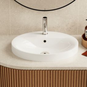 Vasque à encastrer Minéral Composite Blanc Brillant Ovale L55 x P45 x H13,2, LEIF LAVABERG by Sanizéo