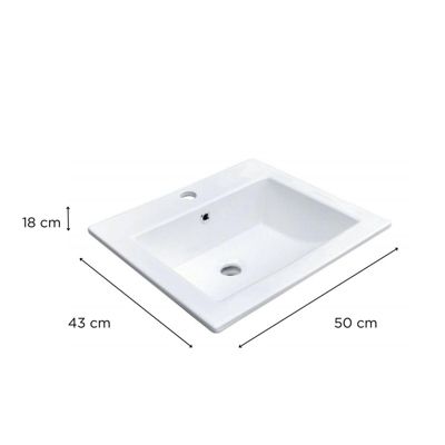 Vasque à encastrer rectangle en céramique blanche 50x43cm