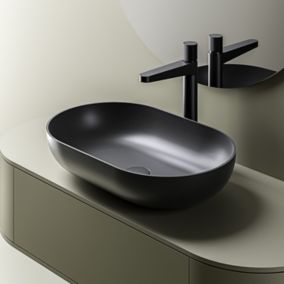 Vasque Lavabo design à poser Lave main fonte avec bonsalle de bain & toilettes, Noir Quartz, 54x34x12cm (LxPxH), O540