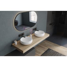 Vasque Lavabo design rond à poser Lave main fonte minérale, NT8559, Diamètre 36cm Blanc mat, avec bonde + cache