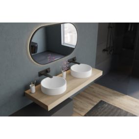 Vasque Lavabo design rond à poser Lave main fonte minérale, NT8565, Diamètre 36cm Blanc mat, avec bonde + cache