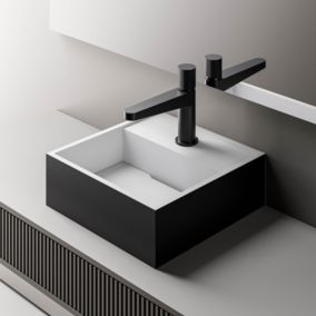 Vasque Lavabo à poser design Lave main fonte minérale & toilettes, 30x30x10cm- BA2027, Noir/Blanc