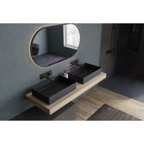 Vasque Lavabo rectangulaire à poser en acier inoxydable sur meuble salle de bain NT12, 52,4x34,4x11 cm, Noir mat