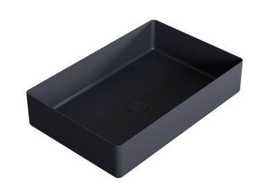 Vasque Lavabo rectangulaire à poser en acier inoxydable sur meuble salle de bain NT12, 52,4x34,4x11 cm, Noir mat