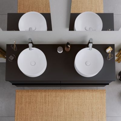 Vasque Lavabo rond design à poser Diamètre 40cm en fonte minérale - Blanc mat - DURACIELO