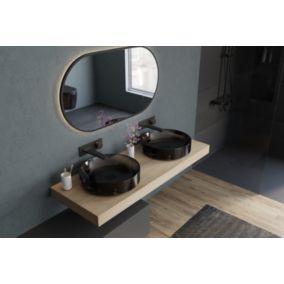 Vasque Lavabo rond noir transparent à poser en résine synthétique sur meuble salle de bain NT2430G, Diamètre 42cm, Avec bonde