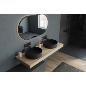 Vasque Lavabo rond à poser en acier inoxydable sur meuble salle de bain NT04, Diamètre 40cm, Noir mat