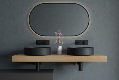 Vasque Lavabo rond à poser en acier inoxydable sur meuble salle de bain NT04, Diamètre 40cm, Noir mat