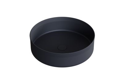 Vasque Lavabo rond à poser en acier inoxydable sur meuble salle de bain NT04, Diamètre 40cm, Noir mat