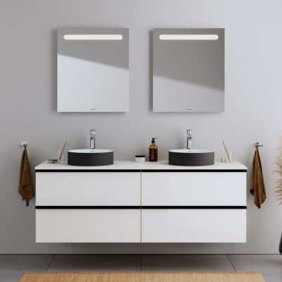 Vasque Lavabo rond à poser Lave main fonte minérale Salle de bain, Noir mat / Blanc mat, Diamètre 36cm, DURACIELO