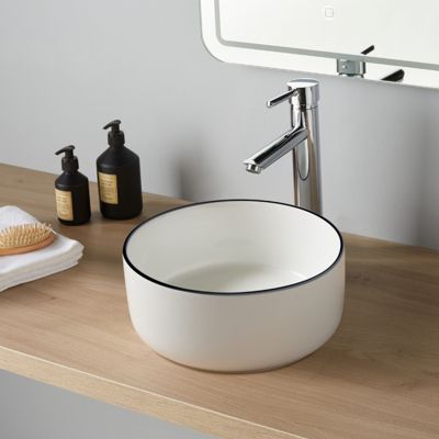 Vasque lave mains 25 cm - Blanc liseré noir - Faible diamètre - Rebords fins - Jany