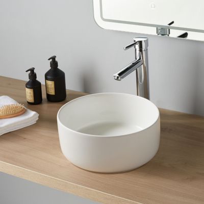 Vasque Lave mains Jany 25 cm - Blanc brillant - Faible diamètre - Rebords fins