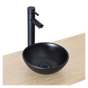 Vasque lave-mains à poser ronde en céramique noir 26cm