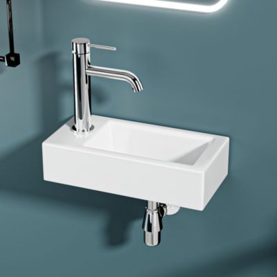 Vasque lave-mains sortie gauche blanc (36,5x18x9cm) - NUKI - DILECI