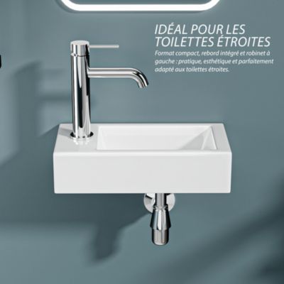 Vasque lave-mains sortie gauche blanc (36,5x18x9cm) - NUKI - DILECI
