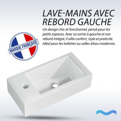 Vasque lave-mains sortie gauche blanc (36,5x18x9cm) - NUKI - DILECI