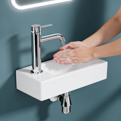 Vasque lave-mains sortie gauche blanc (36,5x18x9cm) - NUKI - DILECI