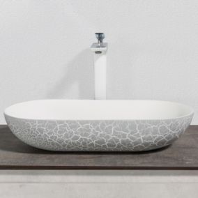 Vasque moderne Lavabo en fonte, Lave main à poser avec cache blanc, 54x34x12cm, O-540 Avec cache blanc