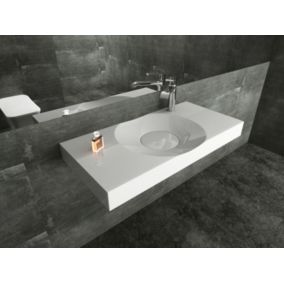 Vasque moderne Lavabo en marbre coulé, Lave main à poser, 100x48x10cm, BS6059