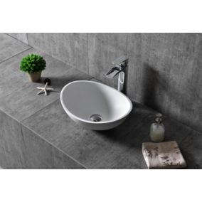 Vasque moderne Lavabo fonte, Lave main à poser avec bonde + cache, 42x34x15cm, TWA29 Avec bonde Pop Up et cache blanc