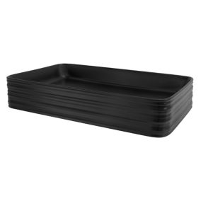 Vasque noir rectangulaire en ceramique lavabo lave-mains a poser 680x380x120 mm