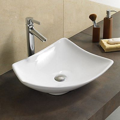 Vasque à Poser Asymétrique Céramique Blanc Brillant 49x38 cm - Feuille