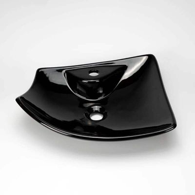 Vasque à Poser avec Plage de robinetterie Céramique Noir 49cm -Feuille