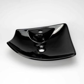 Vasque à Poser avec Plage de robinetterie Céramique Noir 49cm -Feuille