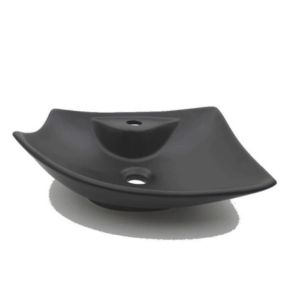Vasque à Poser avec Plage de robinetterie Noir Mat 49 cm Feuille