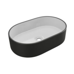 Vasque à poser bicolore en céramique ovale - Blanc et noir  - 56 x 35,5 cm - IWA II