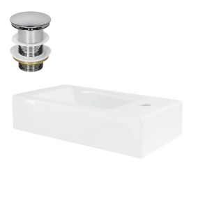 Vasque à poser céramique blanc lavabo moderne avec garniture de vidage 46x26 cm