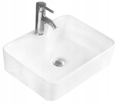 Vasque à poser carré, céramique 49x38x13 cm Blanc