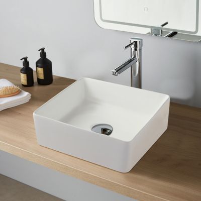 Vasque à poser carrée 38.5x38.5 cm - Blanc mat - Rebords fins - Carrare