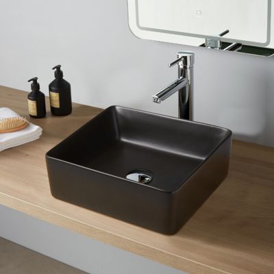 Vasque à poser carrée 38.5x38.5 cm - Noir mat - Rebords fins - Carrare