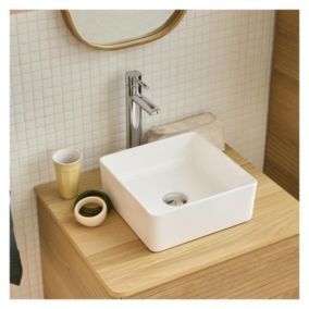 Vasque à poser carrée en céramique blanche 30cm