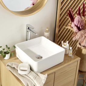 Vasque à poser carrée en céramique blanche 36cm
