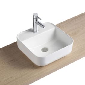 Vasque à poser carrée en céramique blanche 39cm