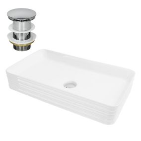 Vasque à poser en céramique blanc lavabo avec garniture de vidage 680x380x120 mm