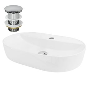 Vasque à poser en céramique blanc lavabo avec garniture de vidage