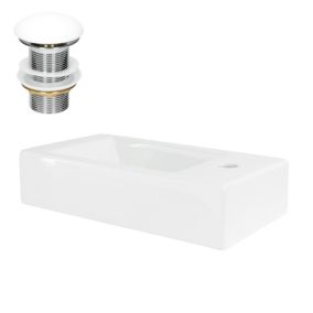 Vasque à poser en céramique lavabo avec garniture de vidage blanc 460x260 mm