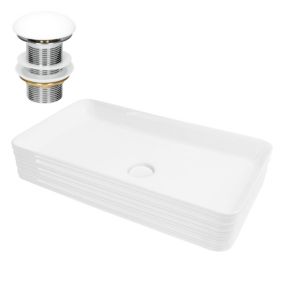 Vasque à poser en céramique lavabo avec garniture de vidage blanc 680x380x120 mm