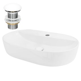 Vasque à poser en céramique lavabo avec garniture de vidage blanc