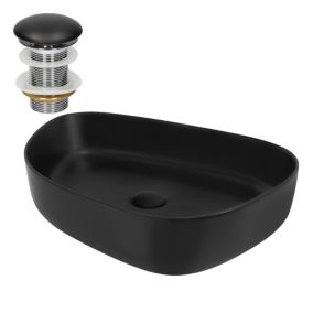 Vasque à poser en céramique lavabo avec garniture de vidange noir 550 x 420 mm