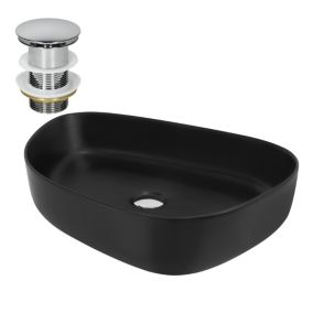 Vasque à poser en céramique noir lavabo avec garniture de vidange 550 x 420 mm