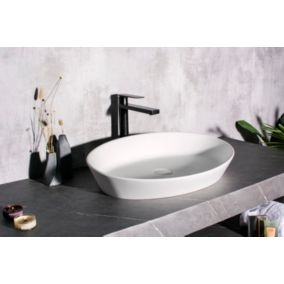 Vasque à poser fonte minérale, NT2660, 60 x 40 x 12,5 cm, blanc mat Sans bonde Pop Up