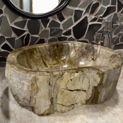 Vasque à poser irrégulière en bois fossilisé - 25-45 x H.12-18 cm - C-NEGOCE